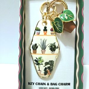 Piper K Keychain Bag Charm Gold Tone Plants Shelf Enamel Plant Lover